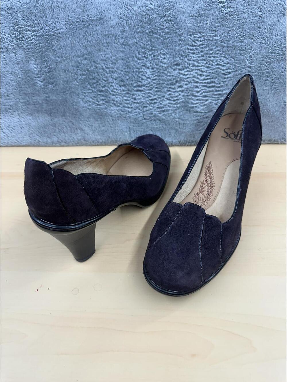 Sofft Purple Brown Suede Classic Pumps Elegant Mid Heel Shoes